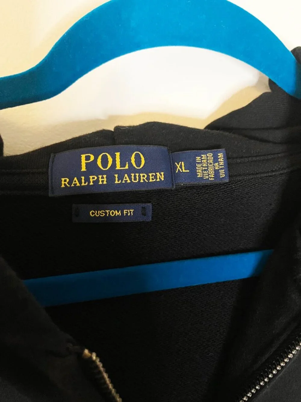 Polo Ralph Lauren Men's XL Custom Fit Black Full Zip Hoodie Pony Logo Sweatshirt